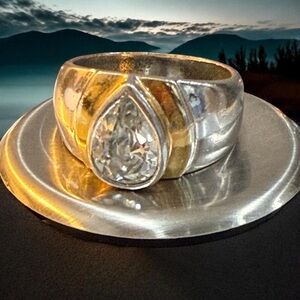 Mixed Metal Teardrop CZ Ring in Silver and Gold